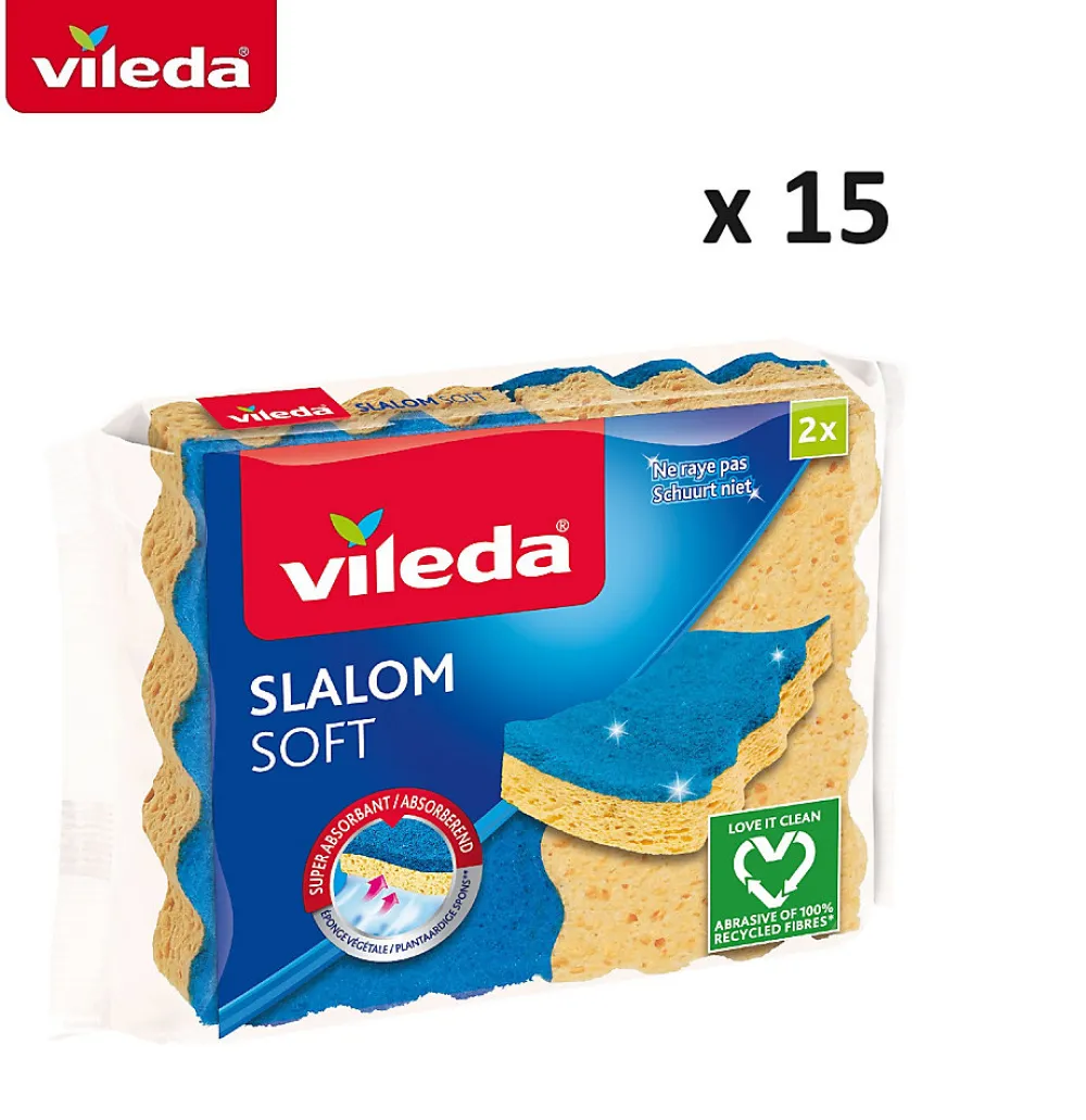 Vileda - Pack de 15 x 2 - Eponges en viscose Slalom Soft - 30 éponges> Sale