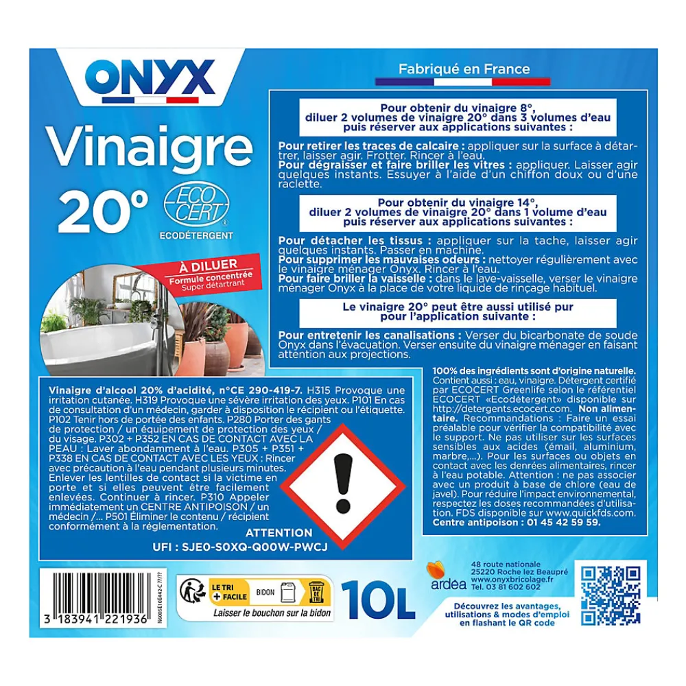 Vinaigre 20° formule concentrée 10L>Onyx Clearance