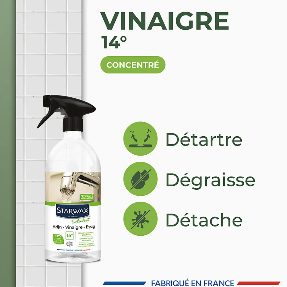 Vinaigre blanc détartrant pulvérisateur 14° 1L>Starwax