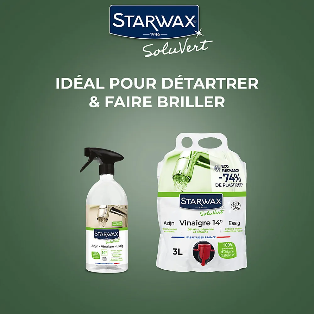 Vinaigre blanc détartrant pulvérisateur 14° 1L>Starwax