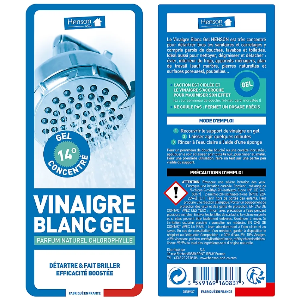 Gerlon Vinaigre blanc en gel concentré 14° 750 ml parfum chlorophylle* Vinaigre Ménager