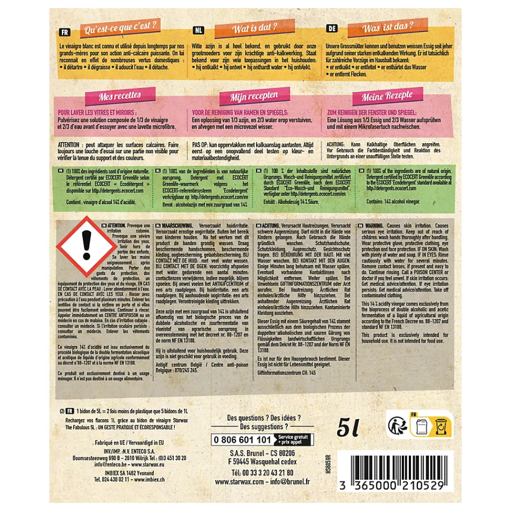 Starwax Fabulous Vinaigre blanc ménager 14° Fabulous 5L* Vinaigre Ménager