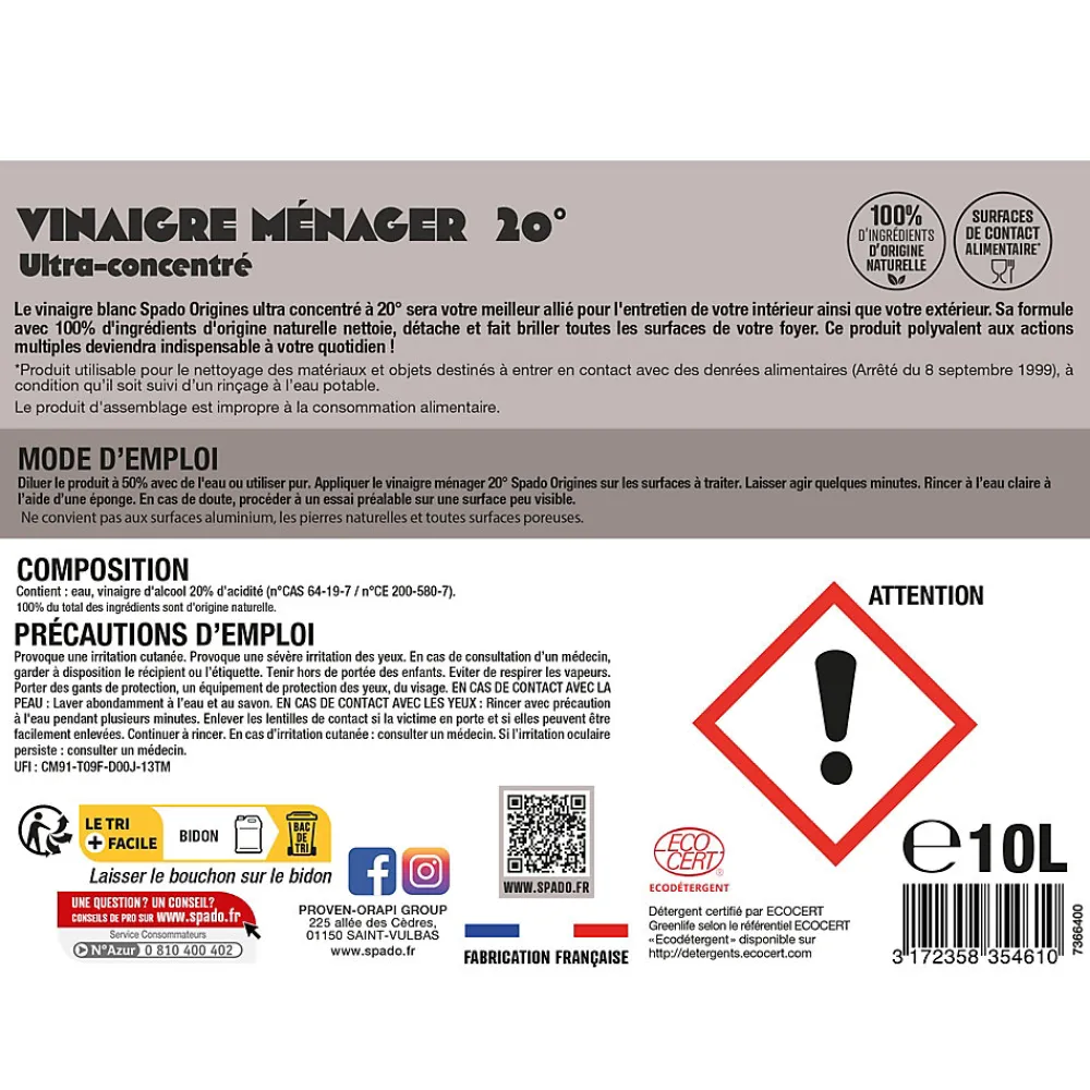 Vinaigre blanc ultra concentré à 20° 10L>Gloss Outlet