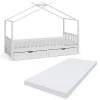 Vitalispa Lit cabane Blanc 90x200 cm avec 2 tiroirs et matelas>Vitalispa® Online