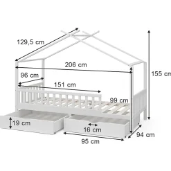 Vitalispa Lit cabane Blanc 90x200 cm avec 2 tiroirs et matelas><noscript><img width=