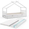 Vitalispa Lit cabane Blanc 90x200 cm avec lit dappoint et 2 matelas>Vitalispa®