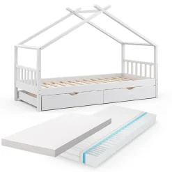 Vitalispa Lit cabane Blanc 90x200 cm avec lit dappoint et 2 matelas>Vitalispa®