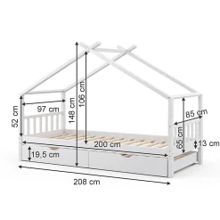 Vitalispa Lit cabane Blanc 90x200 cm avec lit dappoint et 2 matelas><noscript><img width=