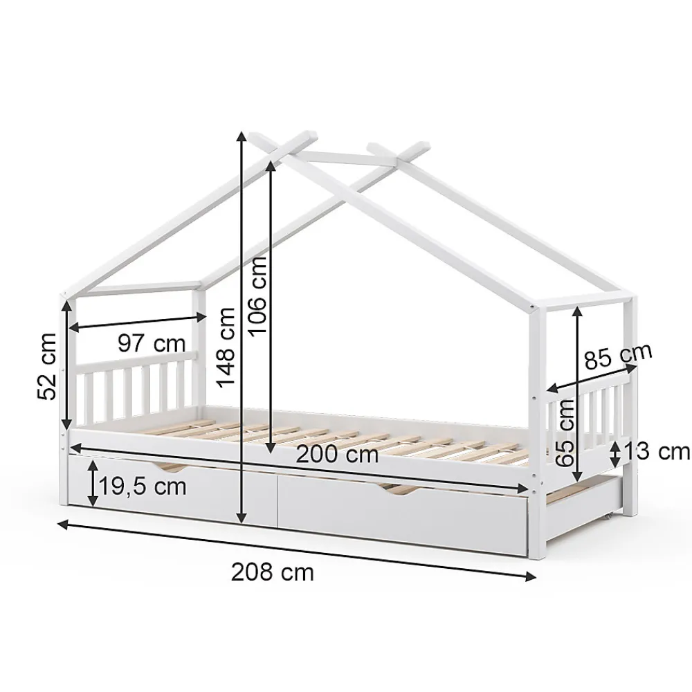 Vitalispa Lit cabane Blanc 90x200 cm avec lit dappoint et 2 matelas>Vitalispa®