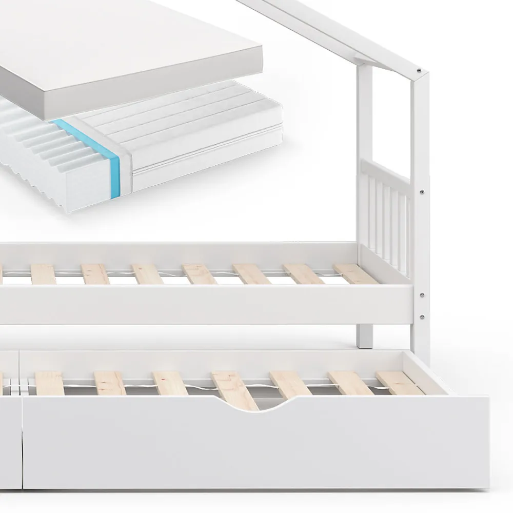 Vitalispa Lit cabane Blanc 90x200 cm avec lit dappoint et 2 matelas>Vitalispa®