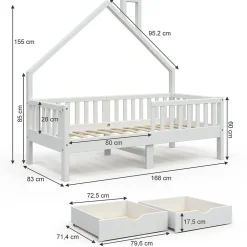 Vitalispa Lit cabane Blanc 80x160 cm avec 2 tiroirs><noscript><img width=