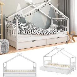 Vitalispa Lit cabane Blanc 90x200 cm avec 2 tiroirs>Vitalispa® Outlet