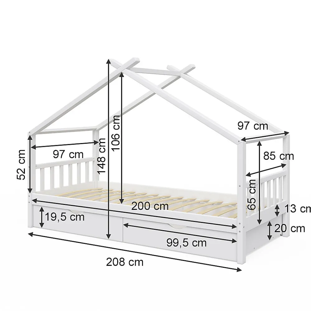 Vitalispa Lit cabane Blanc 90x200 cm avec 2 tiroirs>Vitalispa® Outlet
