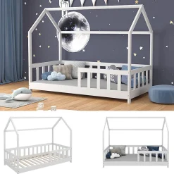 Vitalispa® Vitalispa Lit cabane Blanc 80x160 cm avec protection anti-chute*Enfant Lit Enfant