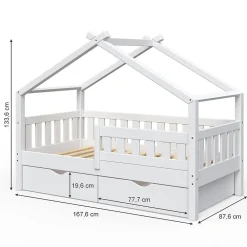 Vitalispa® Vitalispa Lit cabane Blanc 80x160 cm avec 2 tiroirs*Enfant Lit Enfant