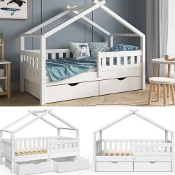 Vitalispa® Vitalispa Lit cabane Blanc 80x160 cm avec 2 tiroirs*Enfant Lit Enfant