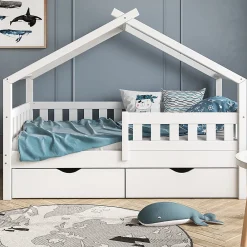Vitalispa® Vitalispa Lit cabane Blanc 80x160 cm avec 2 tiroirs*Enfant Lit Enfant