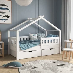 Vitalispa® Vitalispa Lit cabane Blanc 80x160 cm avec 2 tiroirs*Enfant Lit Enfant