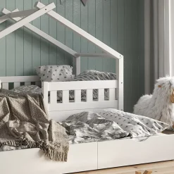 Vitalispa® Vitalispa Lit cabane Blanc 80x160 cm avec lit dappoint et matelas*Enfant Lit Enfant