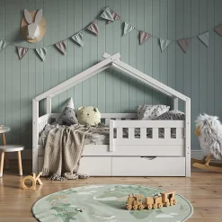 Vitalispa® Vitalispa Lit cabane Blanc 80x160 cm avec lit dappoint et matelas*Enfant Lit Enfant