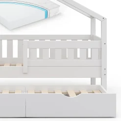 Vitalispa® Vitalispa Lit cabane Blanc 80x160 cm avec lit dappoint et matelas*Enfant Lit Enfant