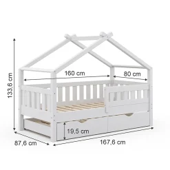 Vitalispa® Vitalispa Lit cabane Blanc 80x160 cm avec lit dappoint et matelas*Enfant Lit Enfant