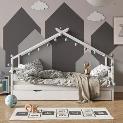 Vitalispa® Vitalispa Lit cabane Blanc 90x200 cm avec lit dappoint*Enfant Lit Enfant