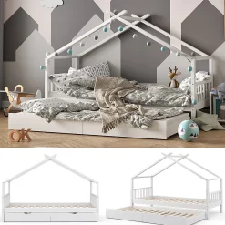 Vitalispa® Vitalispa Lit cabane Blanc 90x200 cm avec lit dappoint*Enfant Lit Enfant