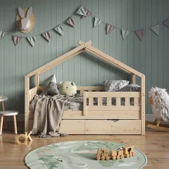 Vitalispa® Vitalispa Lit cabane Naturel bois 80x160 cm avec lit dappoint*Enfant Lit Enfant