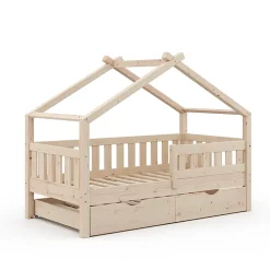 Vitalispa® Vitalispa Lit cabane Naturel bois 80x160 cm avec lit dappoint*Enfant Lit Enfant