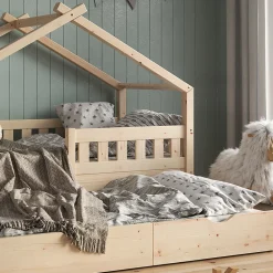Vitalispa® Vitalispa Lit cabane Naturel bois 80x160 cm avec lit dappoint*Enfant Lit Enfant