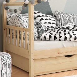 Vitalispa® Vitalispa Lit cabane Naturel bois 90x200 cm avec 2 tiroirs et matelas*Enfant Lit Enfant