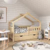 Vitalispa® Vitalispa Lit cabane Naturel bois 70x140 cm avec tiroir et matelas*Enfant Lit Enfant