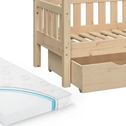 Vitalispa® Vitalispa Lit cabane Naturel bois 70x140 cm avec tiroir et matelas*Enfant Lit Enfant