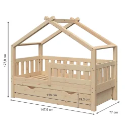 Vitalispa® Vitalispa Lit cabane Naturel bois 70x140 cm avec tiroir et matelas*Enfant Lit Enfant