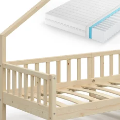 Vitalispa® Vitalispa Lit cabane Naturel bois 90x200 cm avec matelas*Enfant Lit Enfant