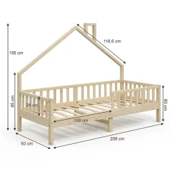 Vitalispa® Vitalispa Lit cabane Naturel bois 90x200 cm avec matelas*Enfant Lit Enfant