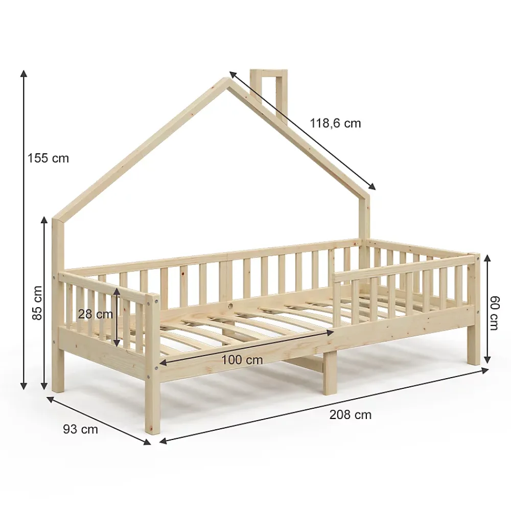 Vitalispa® Vitalispa Lit cabane Naturel bois 90x200 cm avec matelas*Enfant Lit Enfant