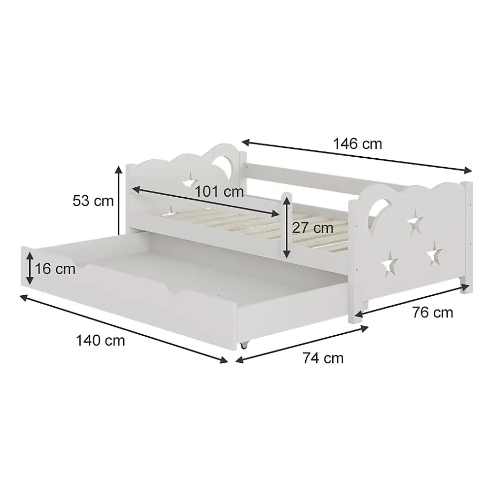 Vitalispa® Vitalispa Lit pour enfant Blanc 70x140 cm avec tiroir et matelas*Enfant Lit Enfant