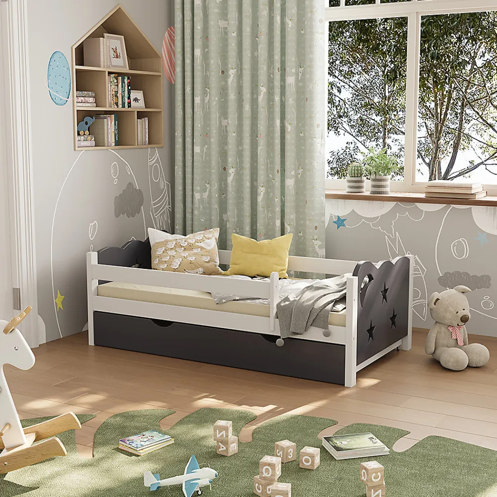 Vitalispa® Vitalispa Lit pour enfant Gris 70x140 cm avec tiroir, sans matelas*Enfant Lit Enfant