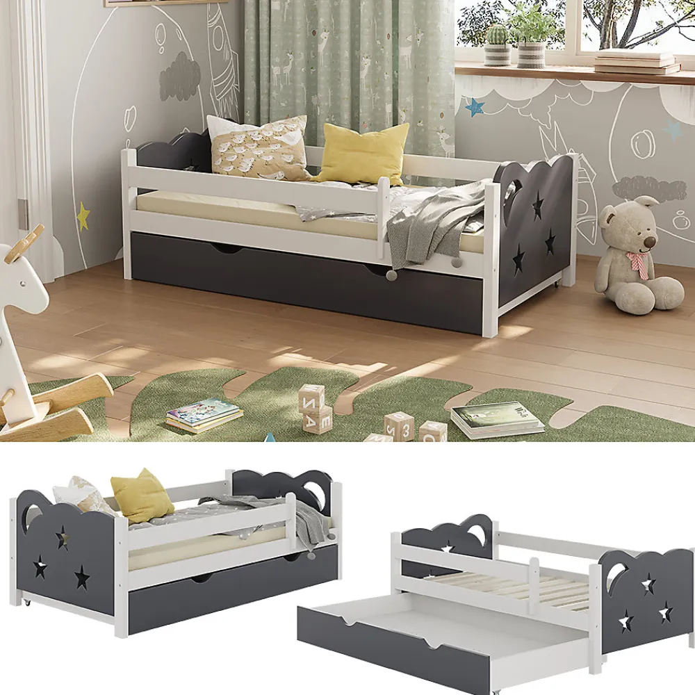 Vitalispa® Vitalispa Lit pour enfant Gris 70x140 cm avec tiroir, sans matelas*Enfant Lit Enfant