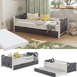 Vitalispa® Vitalispa Lit pour enfant blanc/gris 80x160 cm avec tiroir et matelas*Enfant Lit Enfant