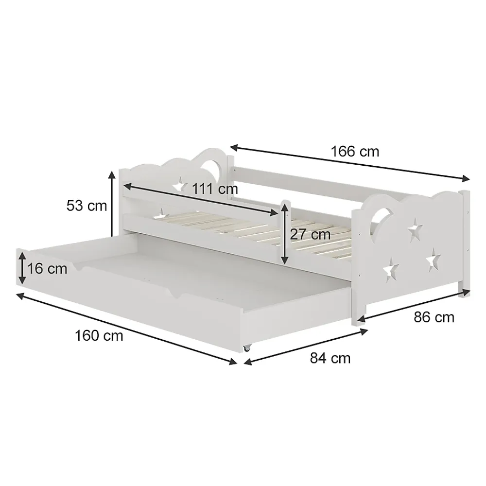 Vitalispa® Vitalispa Lit pour enfant Blanc 80x160 cm avec tiroir, sans matelas*Enfant Lit Enfant