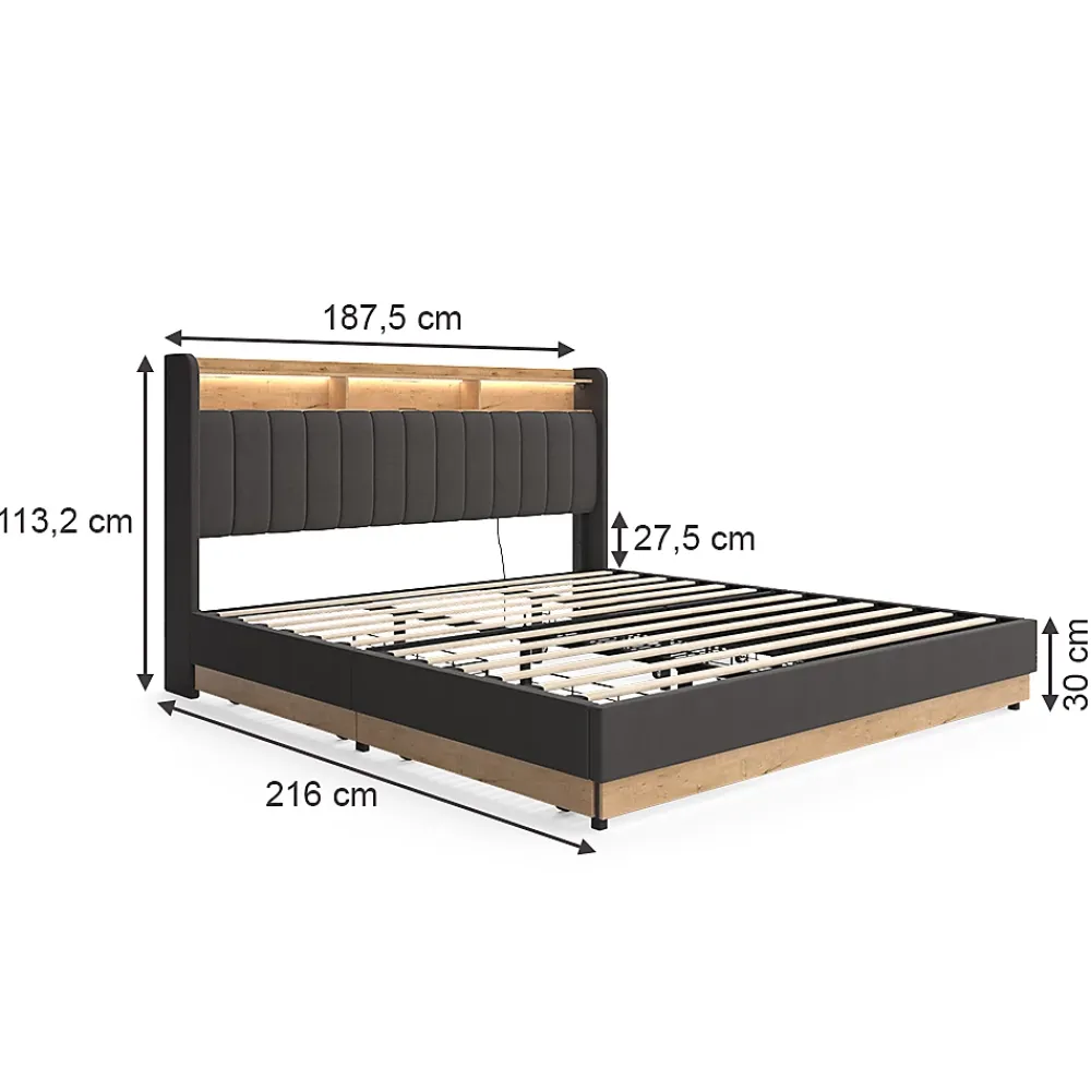 Vitalispa® Vitalispa Lit rembourré Anthracite 180x200 cm avec matelas* Lit Coffre