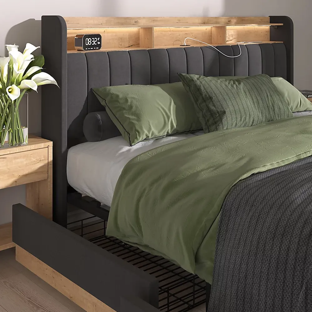 Vitalispa® Vitalispa Lit rembourré Anthracite 180x200 cm avec matelas* Lit Coffre