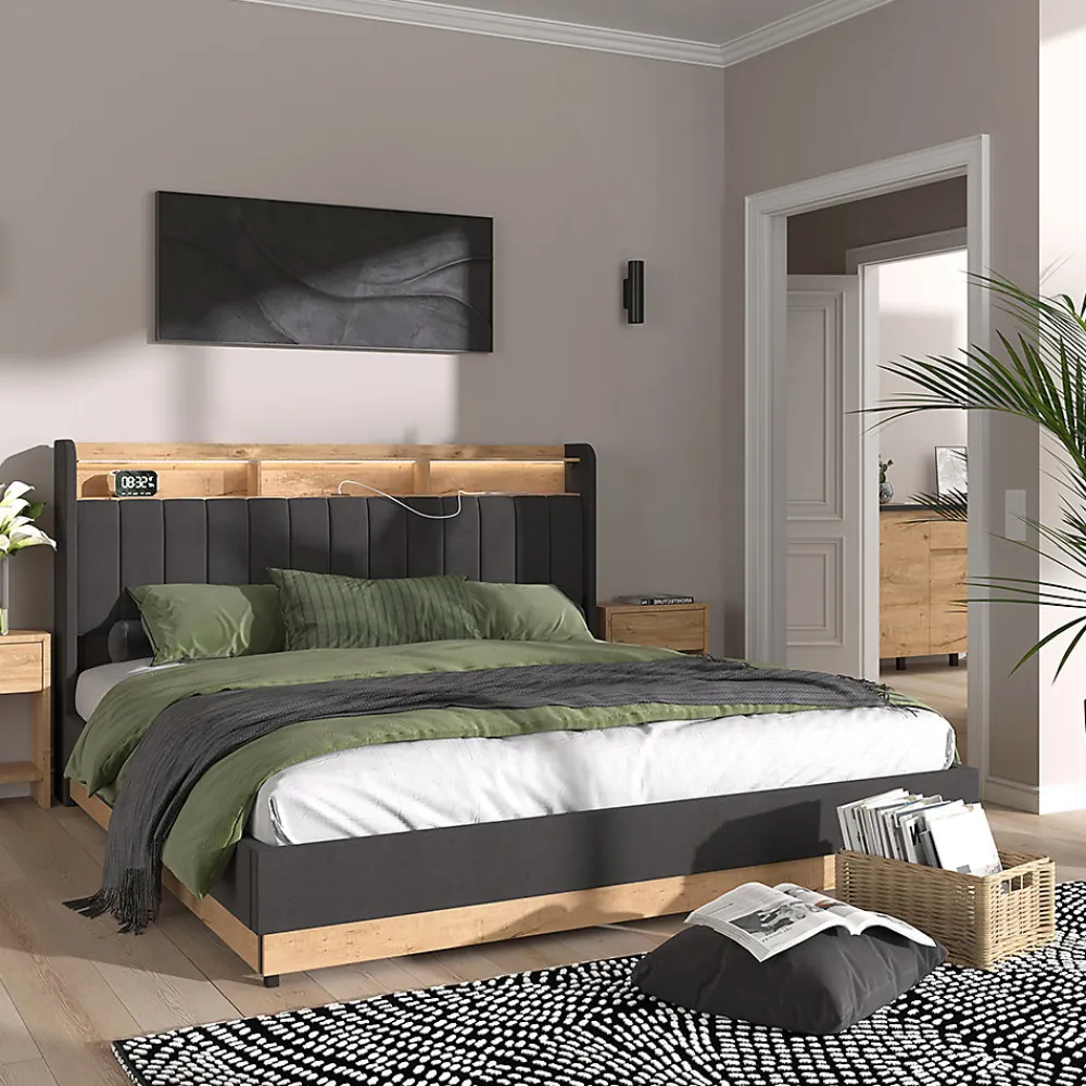 Vitalispa® Vitalispa Lit rembourré Anthracite 180x200 cm avec matelas* Lit Coffre