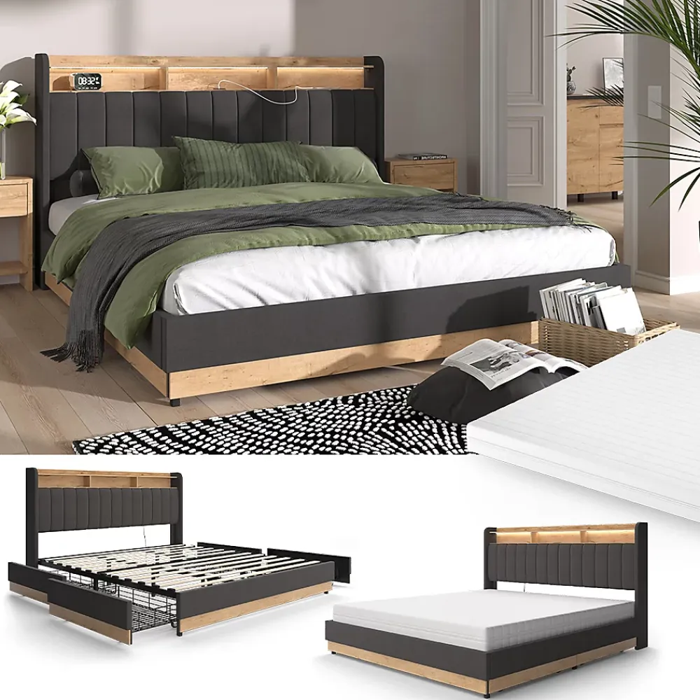 Vitalispa® Vitalispa Lit rembourré Anthracite 180x200 cm avec matelas* Lit Coffre