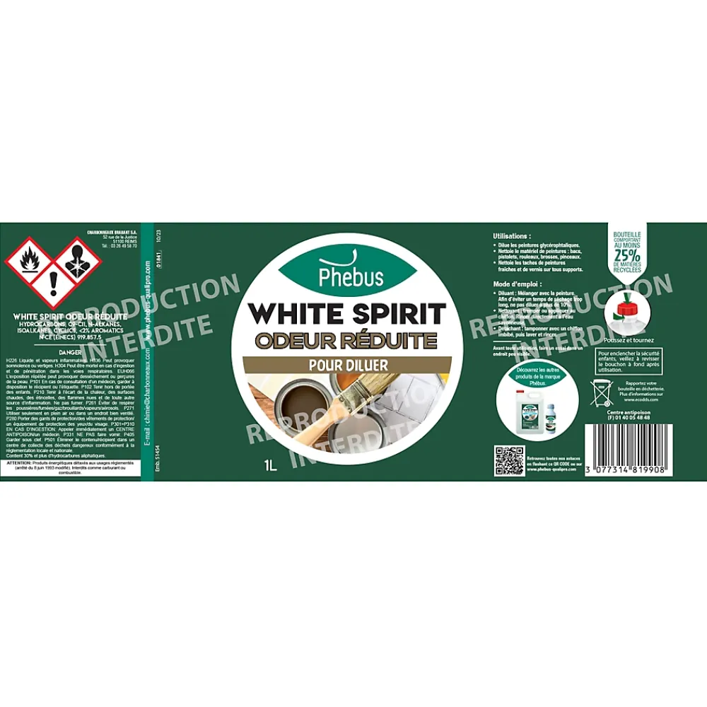 Phebus White spirit odeur réduite Phébus 1L* White Spirit