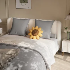140X200 Parure de lit 4 pièces, lit double, grand lit, 1 housse de couette, 1 drap-housse et 2 taies d'oreiller,gris><noscript><img width=
