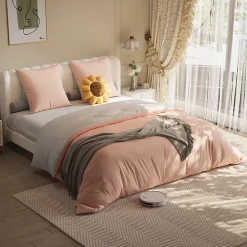 Fortuna lai 140X200 Parure de lit 4 pièces, lit double, grand lit, 1 housse de couette, 1 drap-housse et 2 taies d'oreiller,rose* Lit Coffre